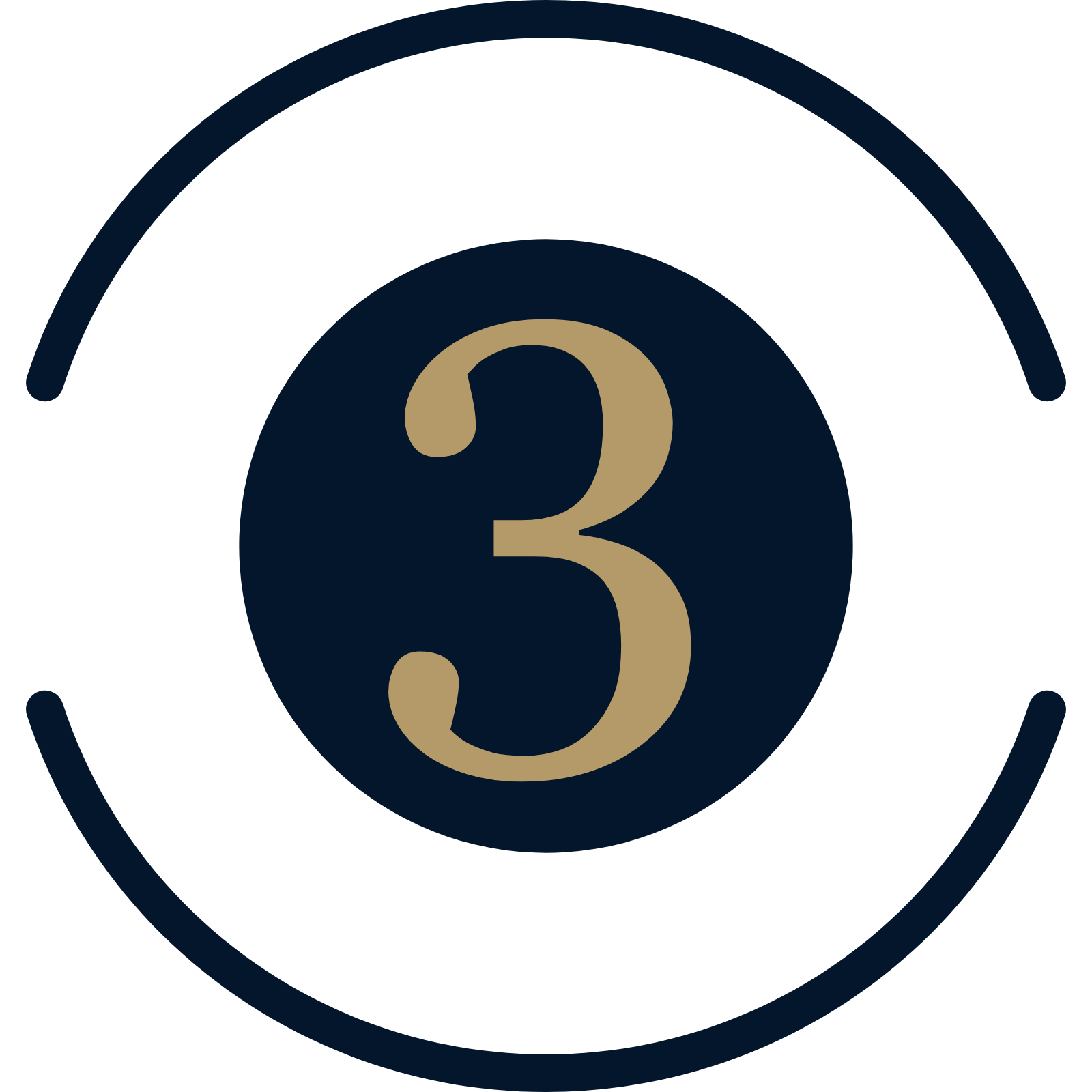 A countdown graphic with the number 3 in a circle, with a blue and black color scheme and a semi-circular arc above the number.