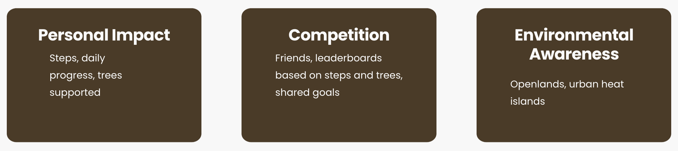 Step Sprout experience pillars focused on personal impact, competition, and environmental awareness.
