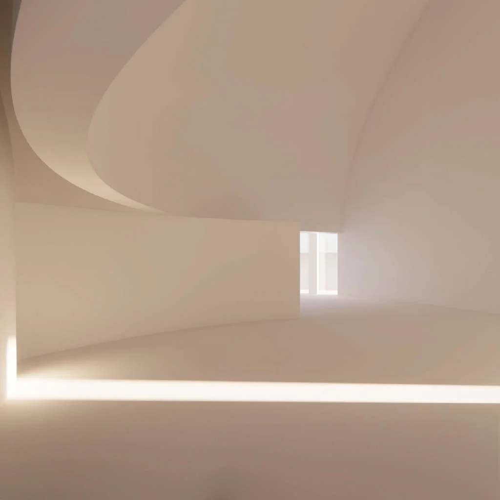 Minimal interior study exploring curved surfaces, light, and spatial atmosphere.