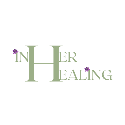 Typography design with the phrase 'Inner Healing' in large green letters, decorated with small purple butterflies, set against a black background.