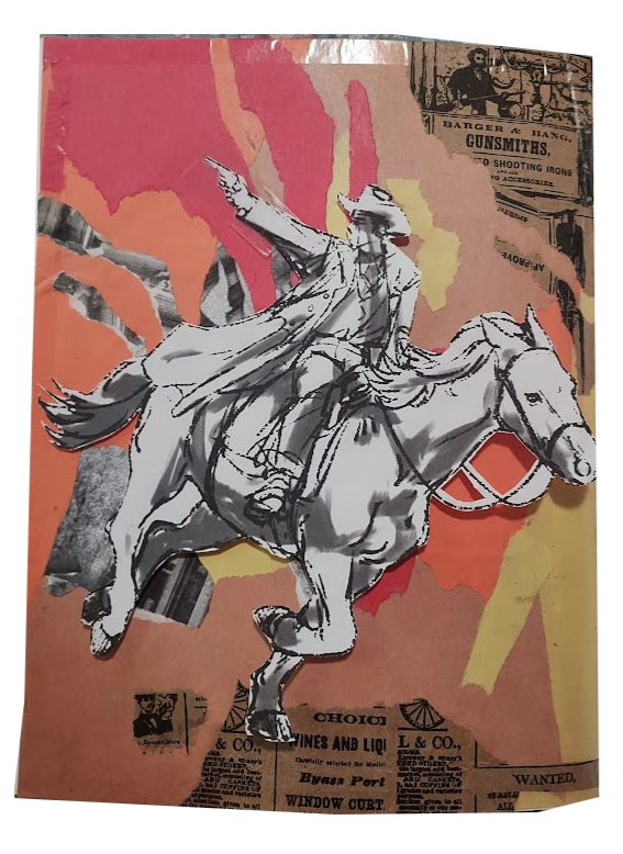 Collage and homemade paper doll.
2023.
