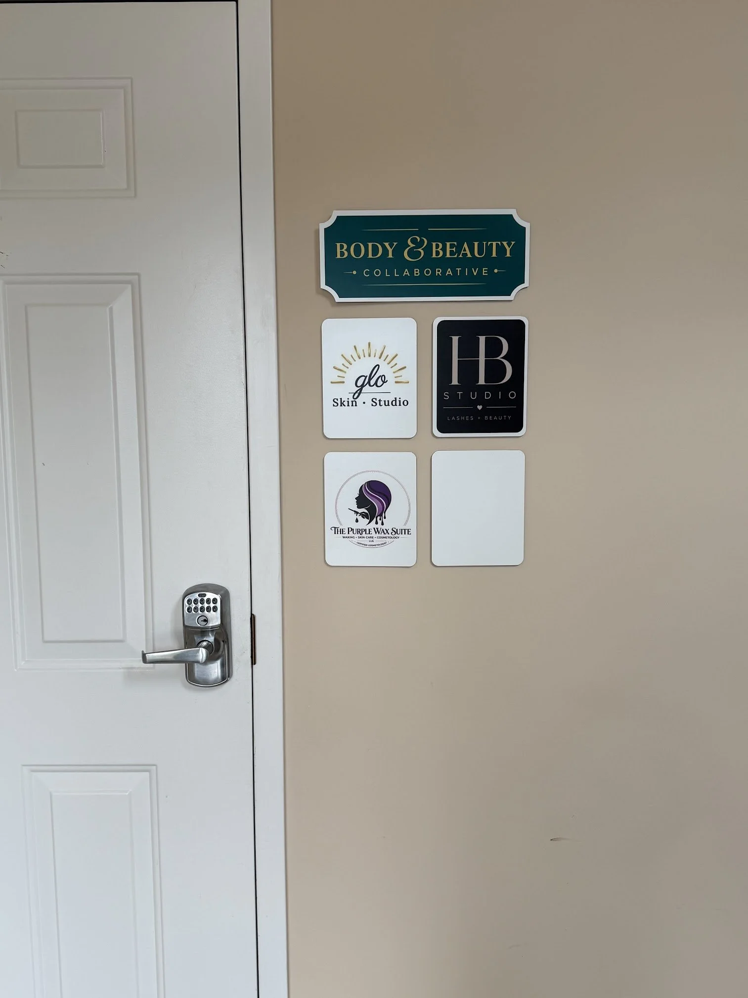This entry way is where The Purple Wax Suite is located, once entered you will see a lounge waiting area and the first door on the left will be Kara waiting for you at The Purple Wax Suite with welcoming arms.