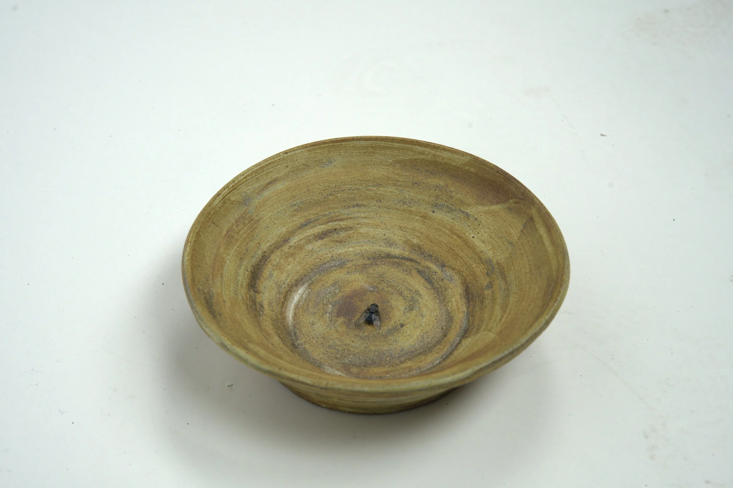 Supper, 2026, 7" x 3" x 3", soda fired ceramic and dead fly