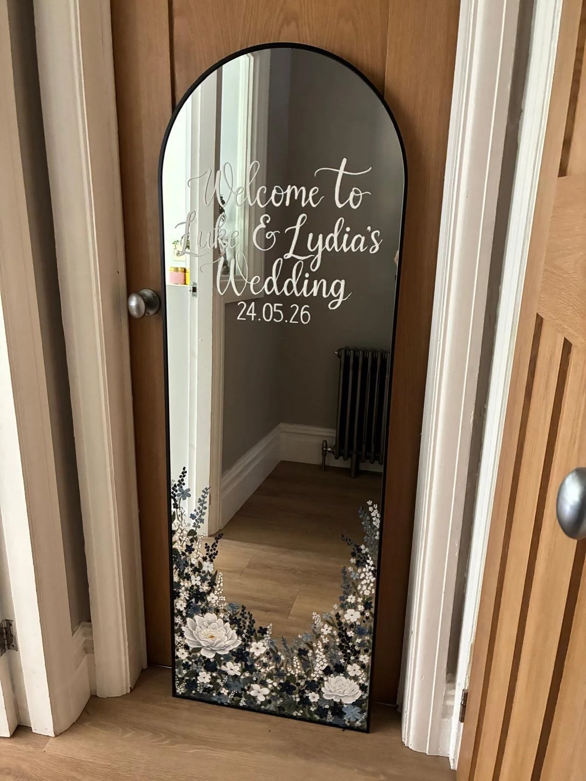 Floor length blue floral mirror