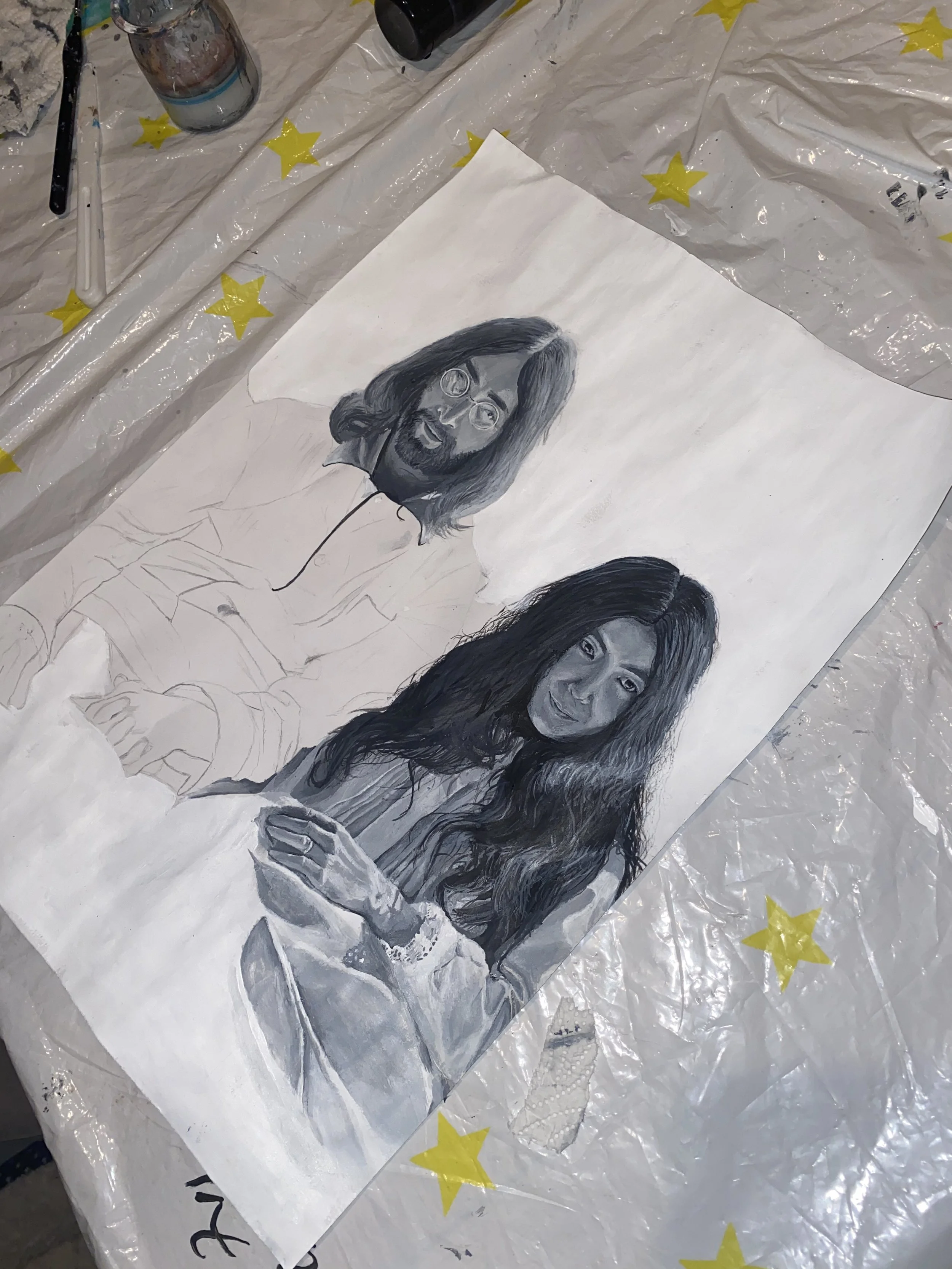 John Lennon & Yoko Ono acrylic painting