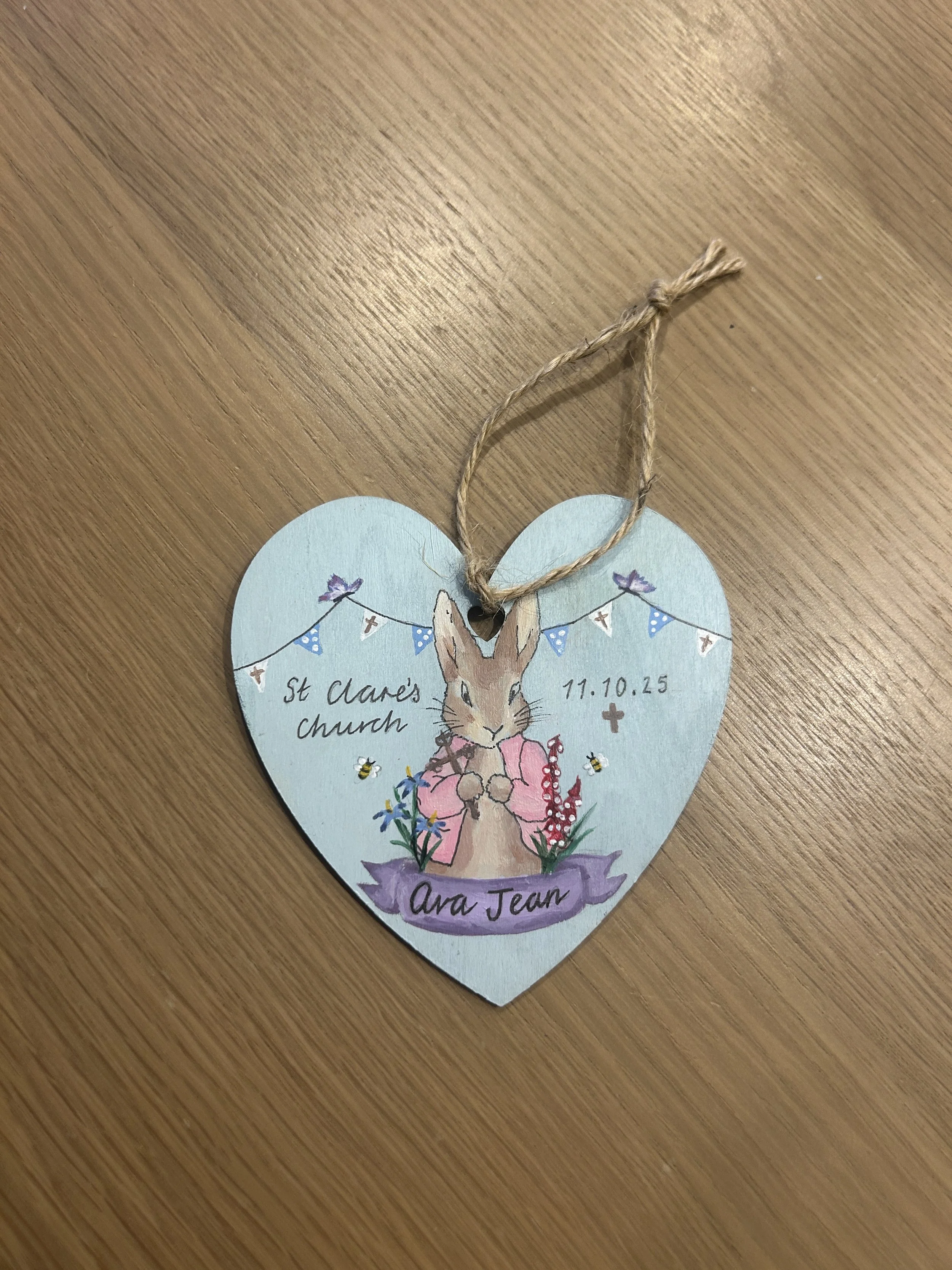 Christening personalised heart plaque