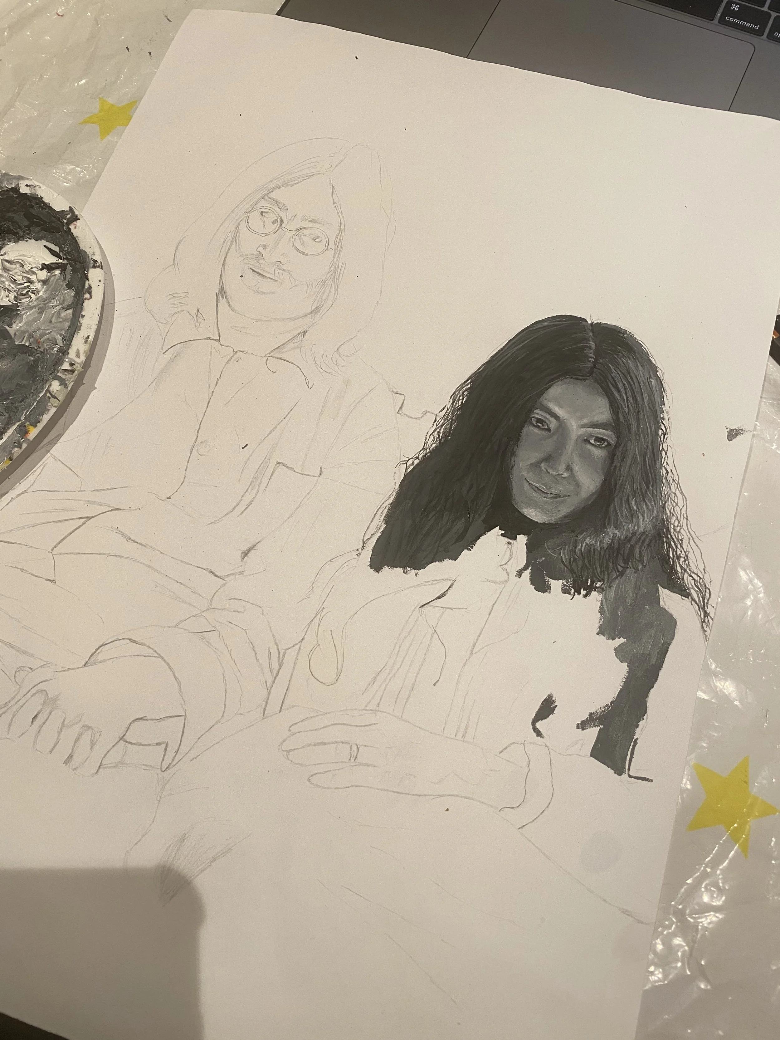 John Lennon & Yoko Ono acrylic painting