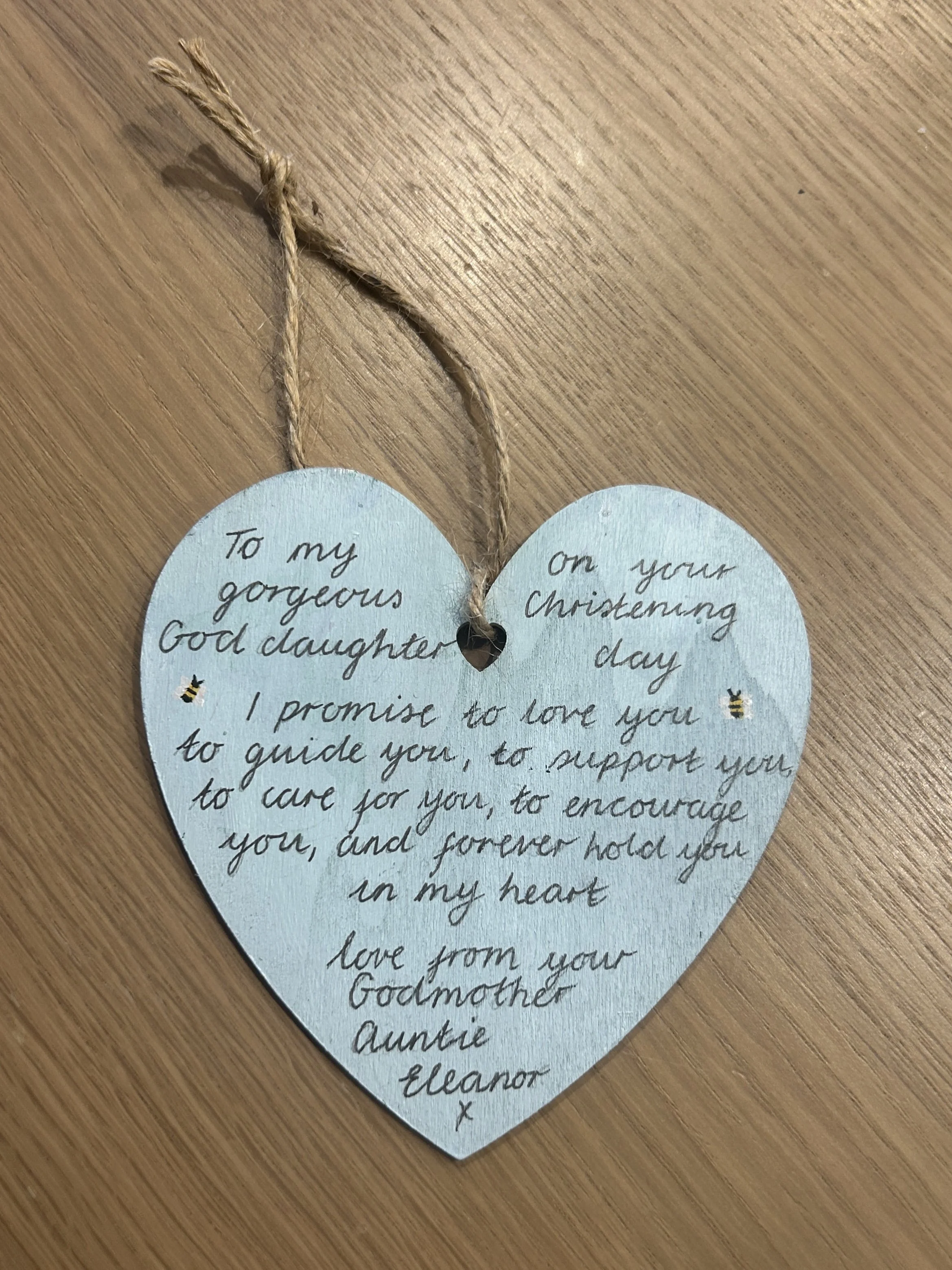Christening personalised heart plaque