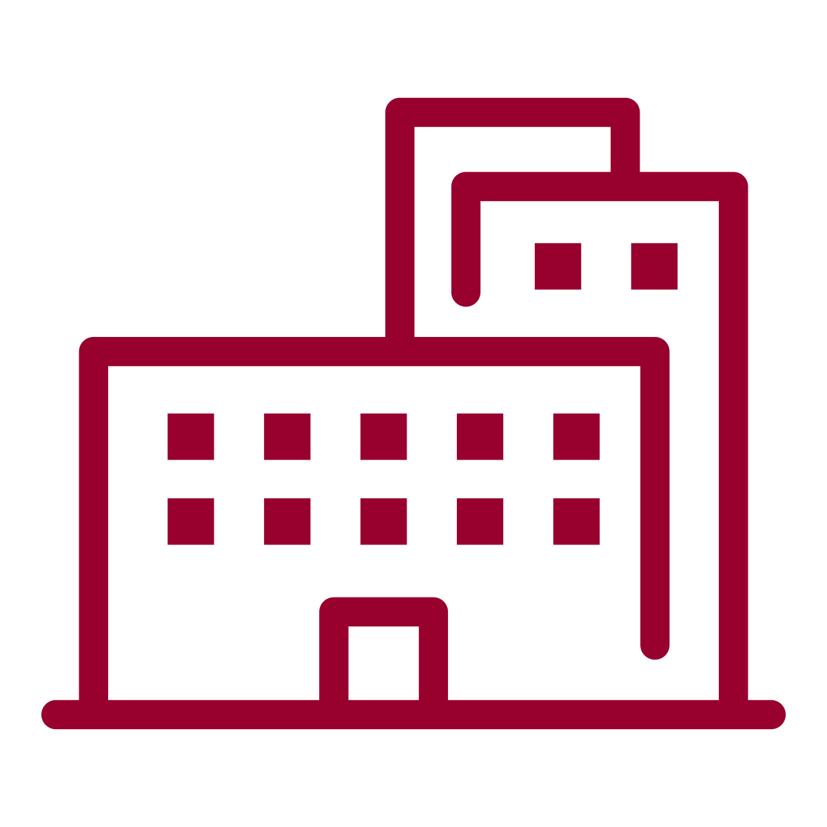 Outline of a city building and a skyscraper in dark red