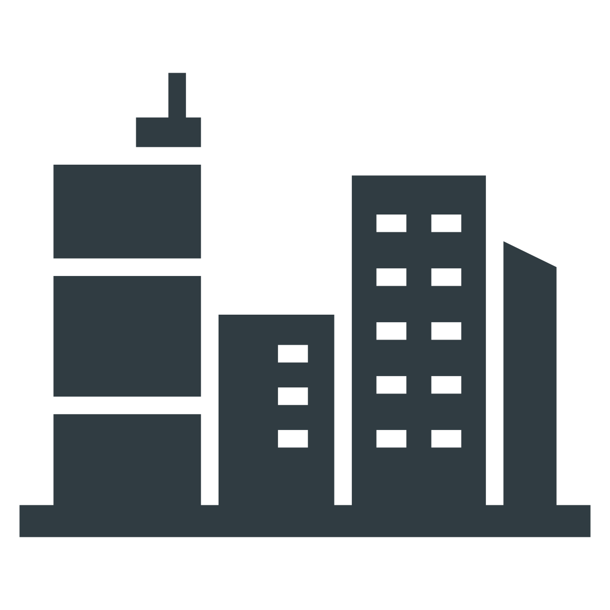 Silhouette of a city skyline with various high-rise buildings. Property management.