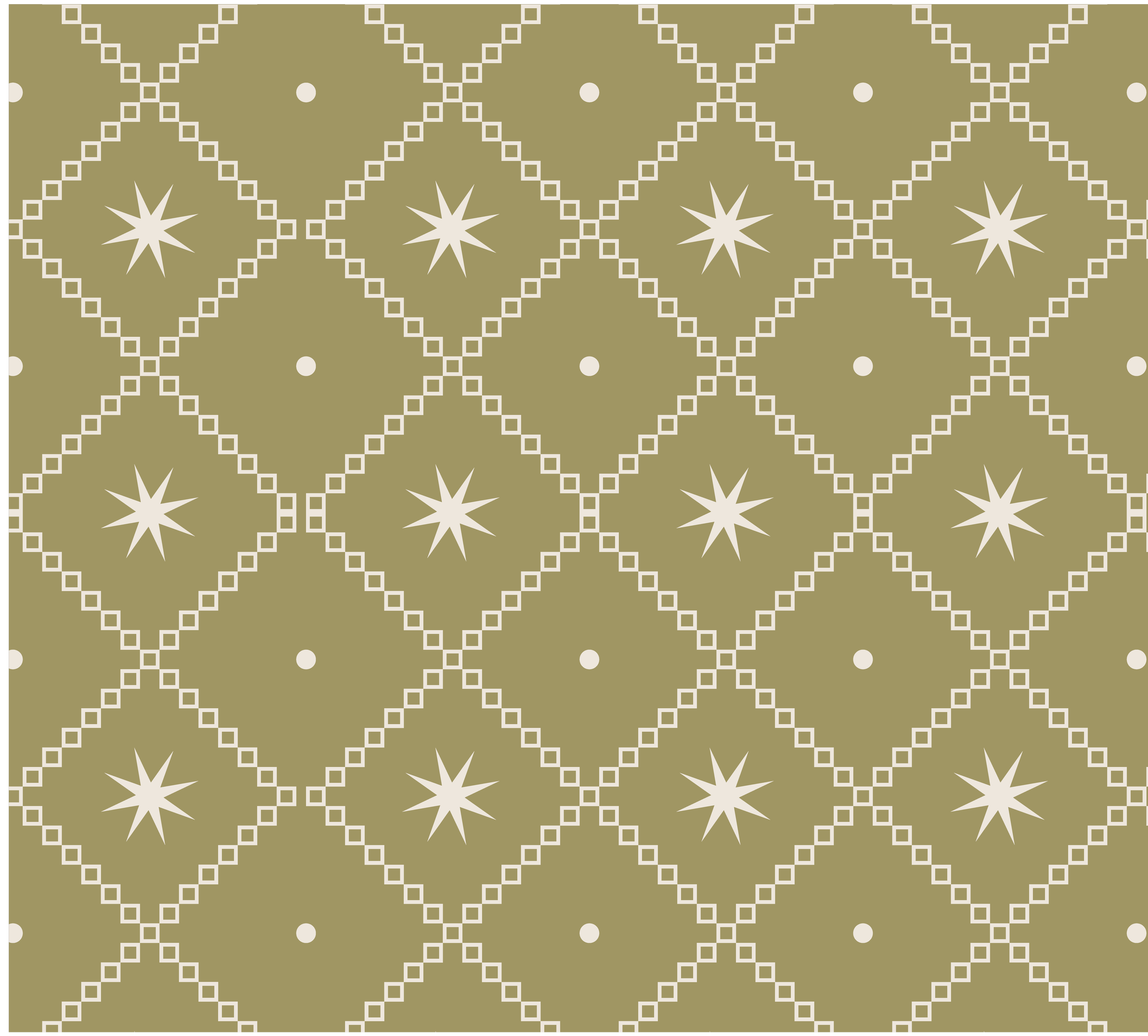 AnnMarie Rose brand pattern with white stars, dots, and geometric shapes on a green background