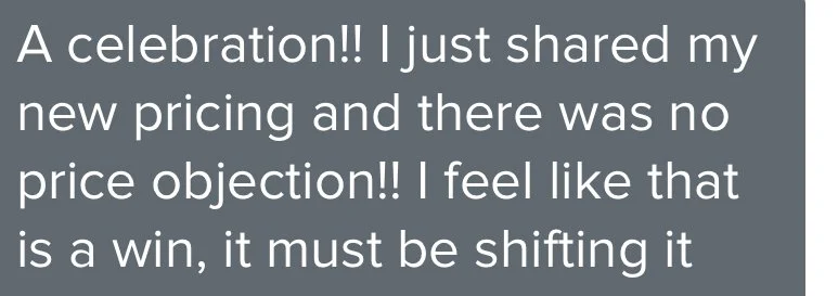 Booking clients at aligned pricing business coaching client testimonial
