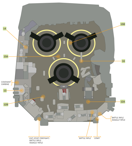 Top down level design image from the halo 4 mission Dawn.