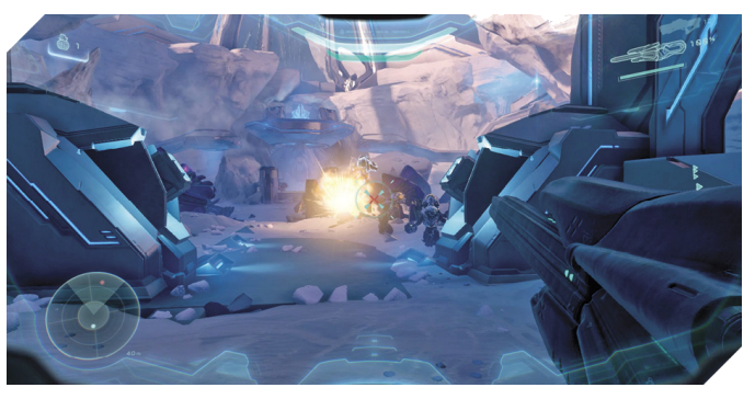 Screenshot of combat from Halo 5 Guadians Crytpum Approach Encounter.