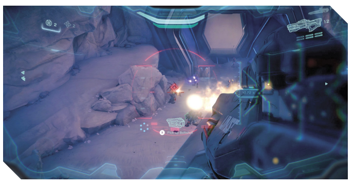 Screenshot of combat from Halo 5 Guadians Crytpum Approach Encounter.