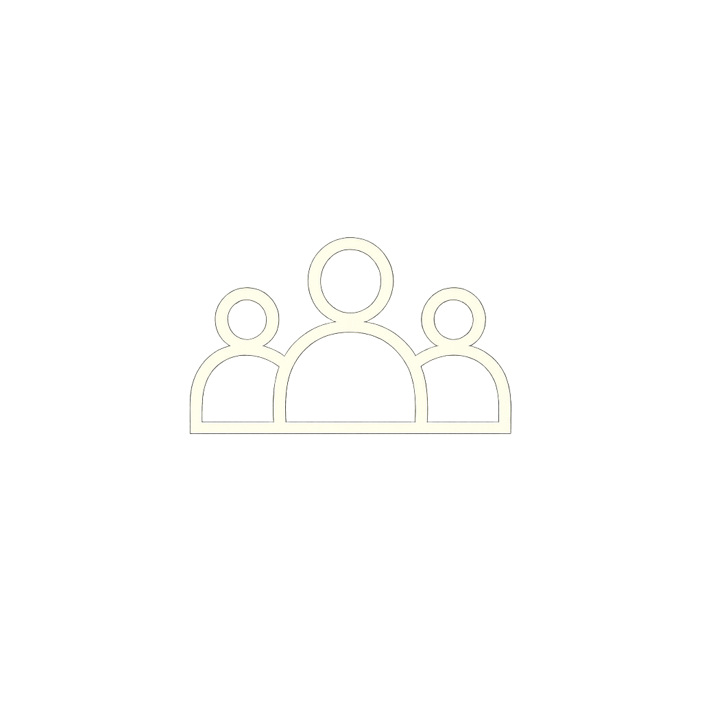 Icon of three people, with one in front and two behind, representing a group or team.
