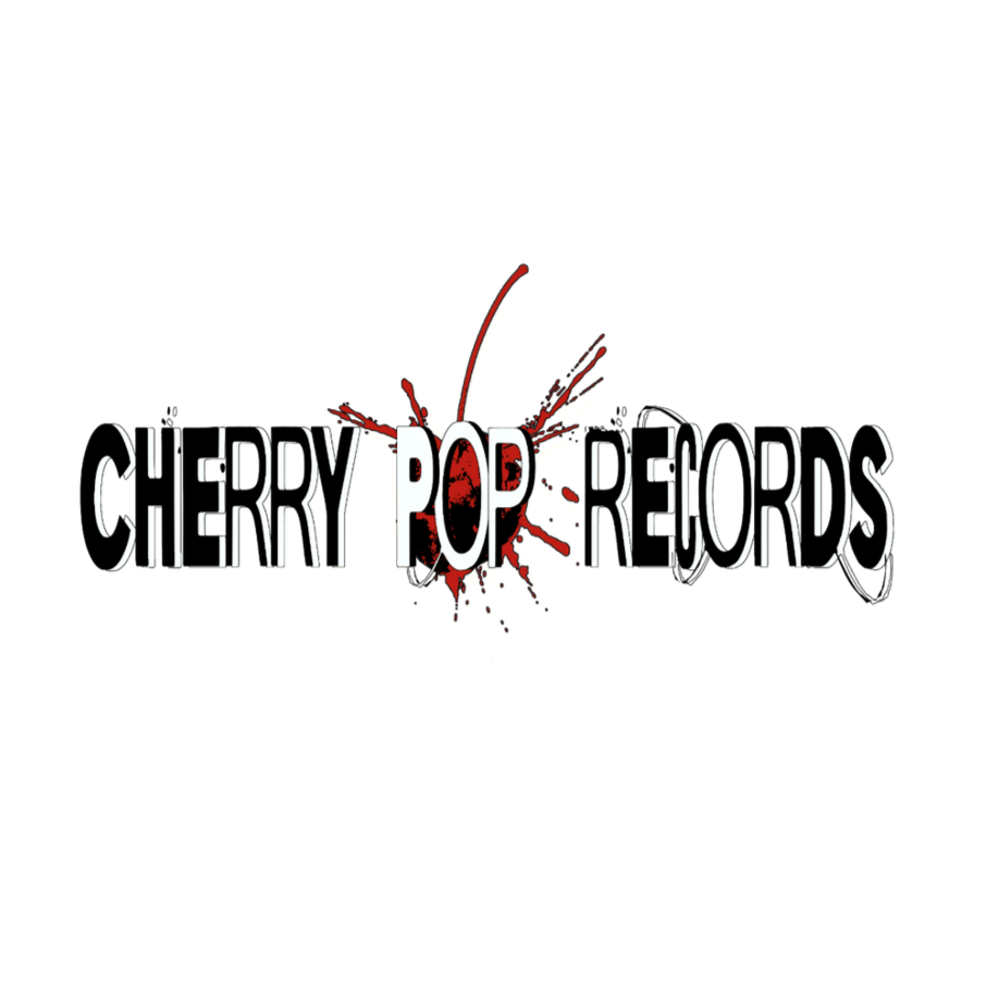 Logo for Cherry Pop Records with stylized black text and a red and black splatter design behind the word 'POP'.