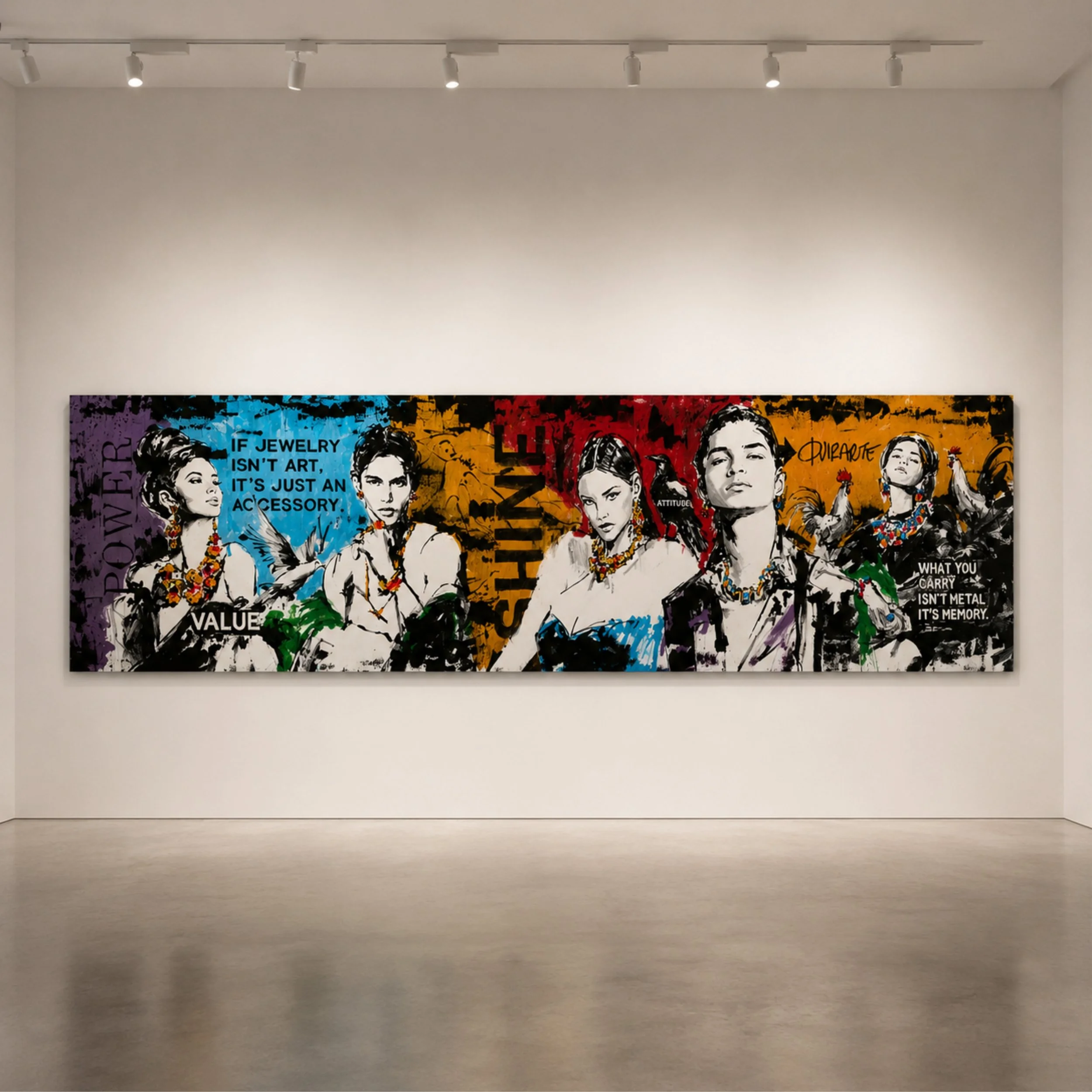 Contemporary painting from Unapologetically Privileged by Mexican artist Fer Quirarte, exploring how fashion, celebrity culture, and luxury shape identity, aspiration, and systems of value.