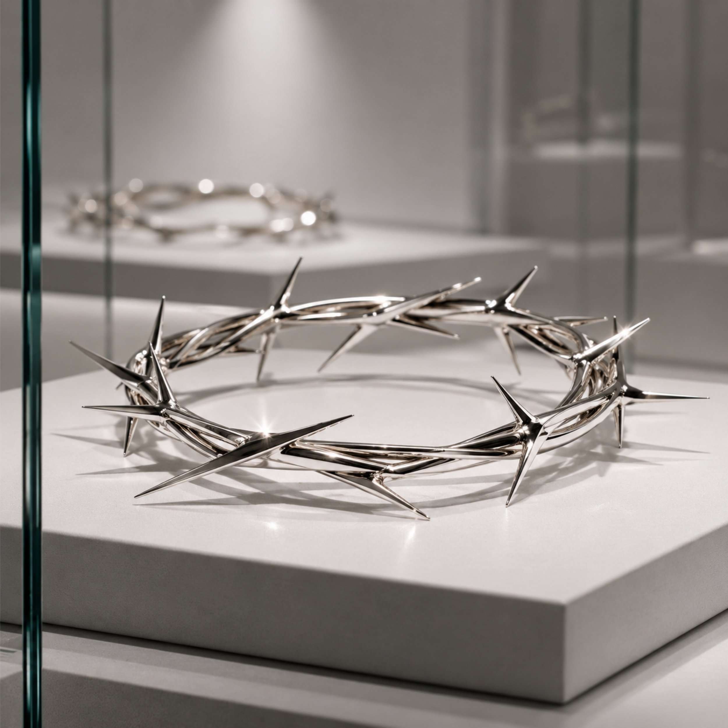 Contemporary silver ring from Objects of Devotion by Mexican artist Fer Quirarte, reinterpreting the crown of thorns as a contemporary object of devotion, exploring faith, memory, resilience, and symbolic devotion.