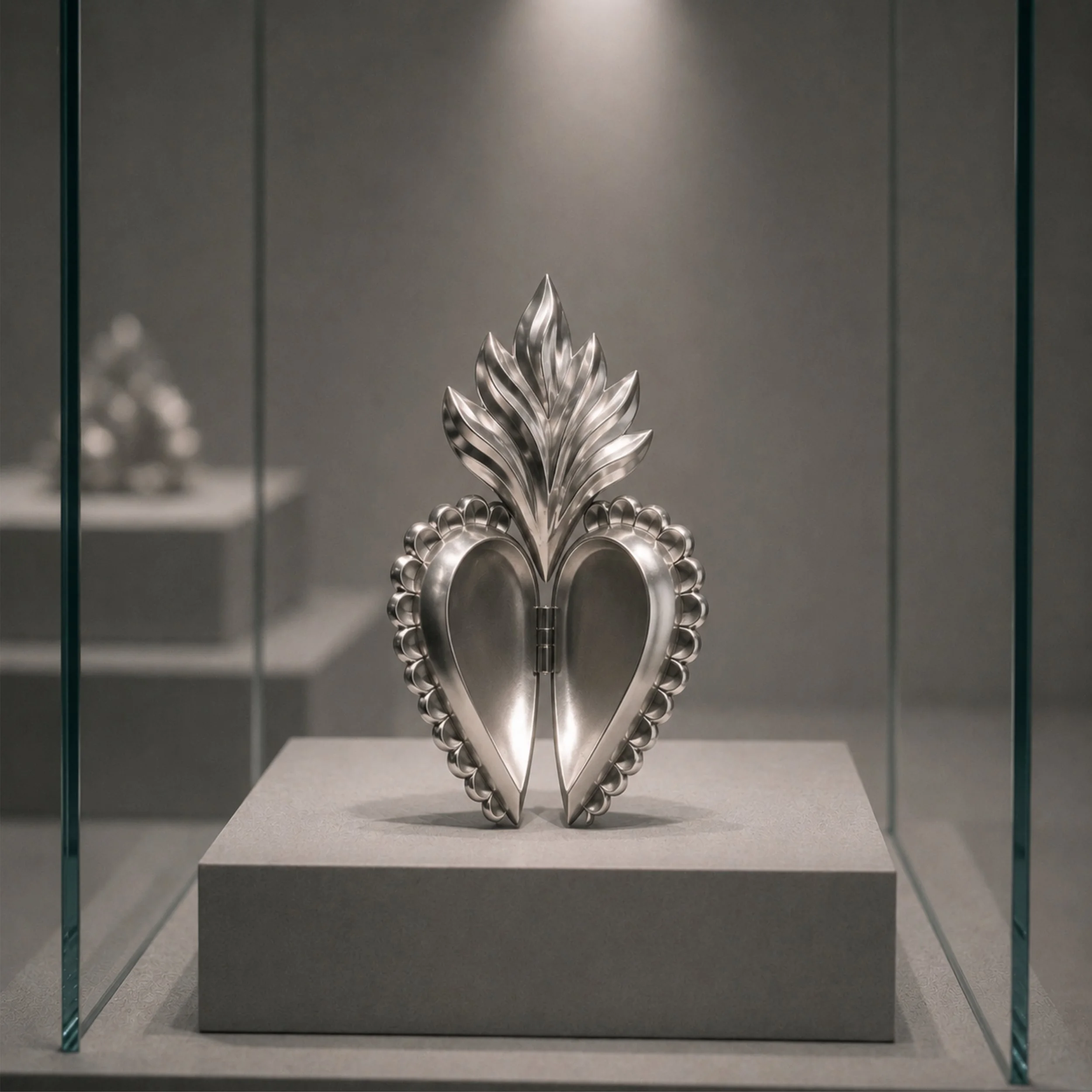 Contemporary silver Sacred Heart pendant... reinterpreting a traditional symbol of faith as an object of memory, hope, and personal devotion.