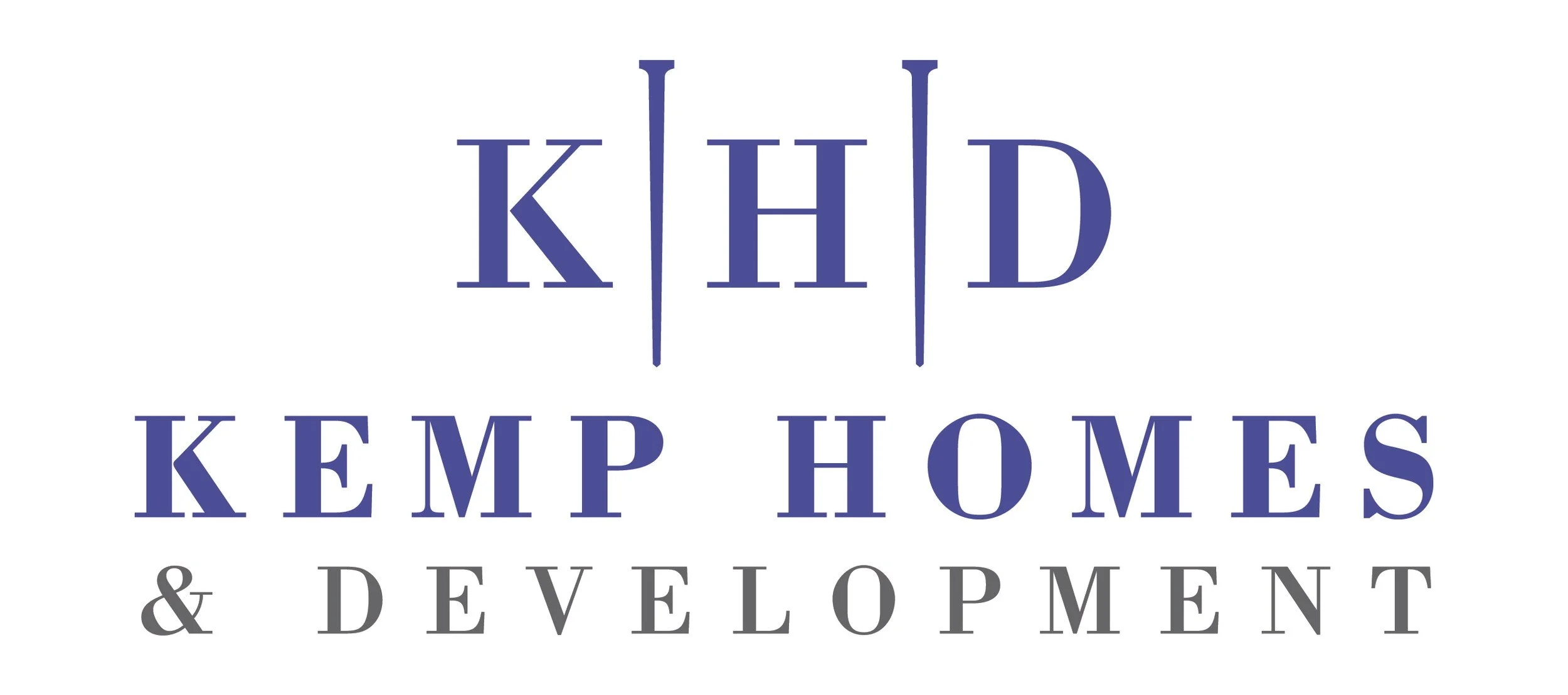 Logo for KID KEMP HOMES & DEVELOPMENT in blue and gray text