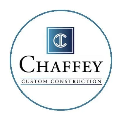 Logo for Chaffey Custom Construction with a blue square containing a stylized 'C' and 'C' intertwined, and the company name and slogan below.