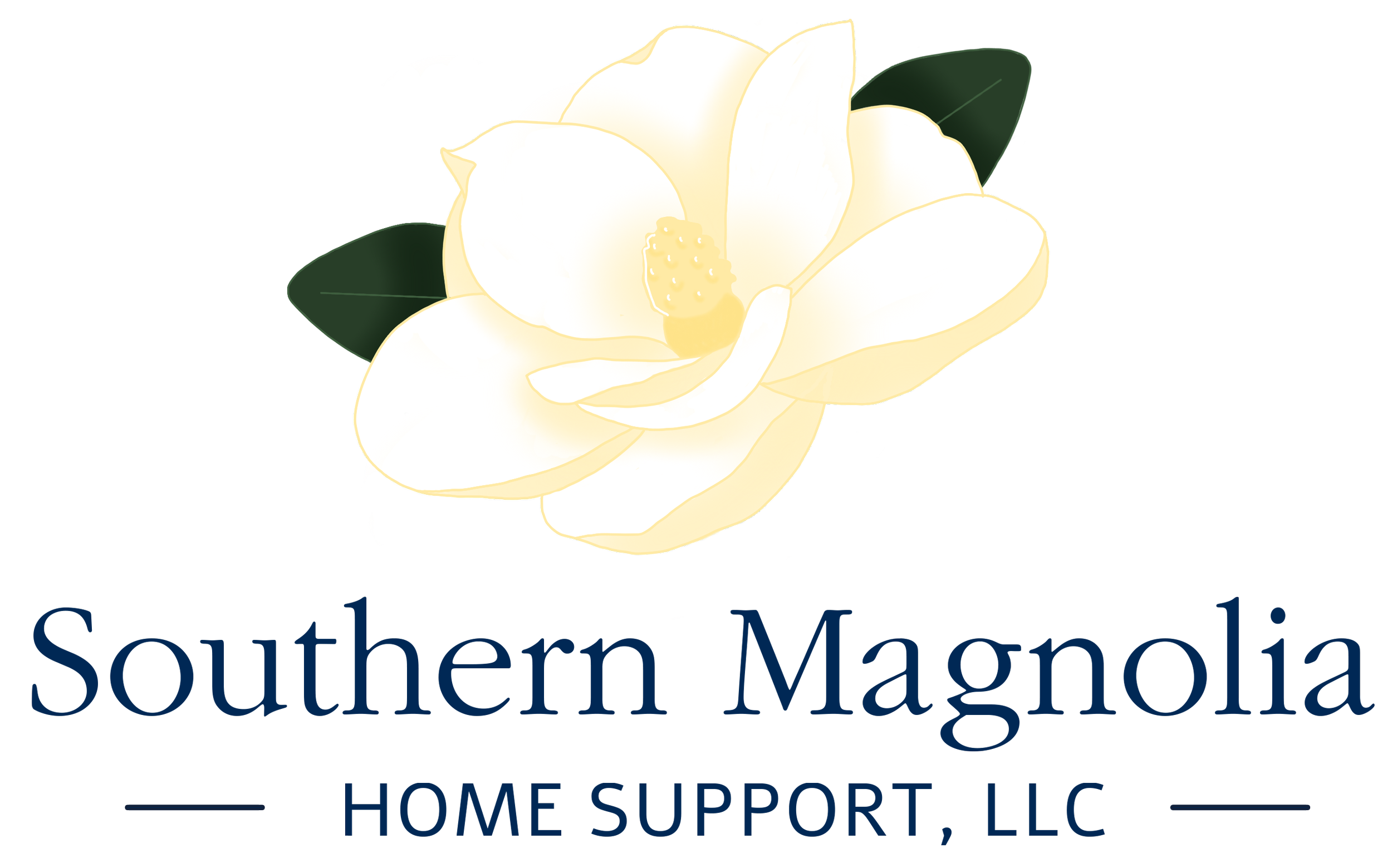 Logo of Southern-Maginia Home Support, LLC featuring a white magnolia flower with green leaves and the company name below.