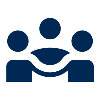 Icon depicting three people gathered around a table, suggesting a meeting or discussion.