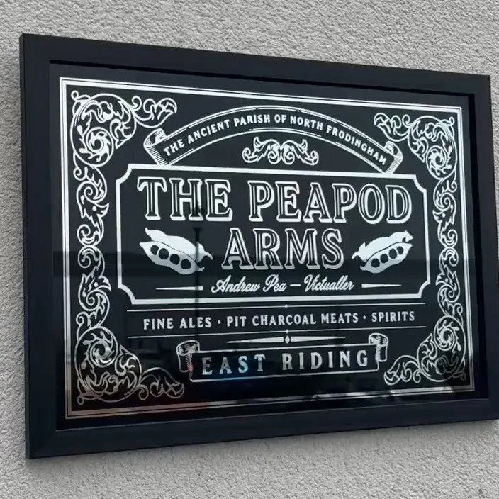 We also do bespoke signs. Here's one we did for Andrew's home bar - The Peapod Arms. Reverse glass mirrored sign on a black background. If you'd like to discuss a bespoke design please get in touch

FileyPier.com - Link's in the Bio
signs@fileypier.c