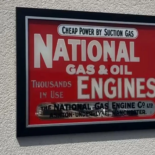 We also make reverse glass mirrored signs inspired by beautiful old enamel advertising signs. Here's one based on a sign for the National Gas Engine Co. Ltd from the 1930s/40s