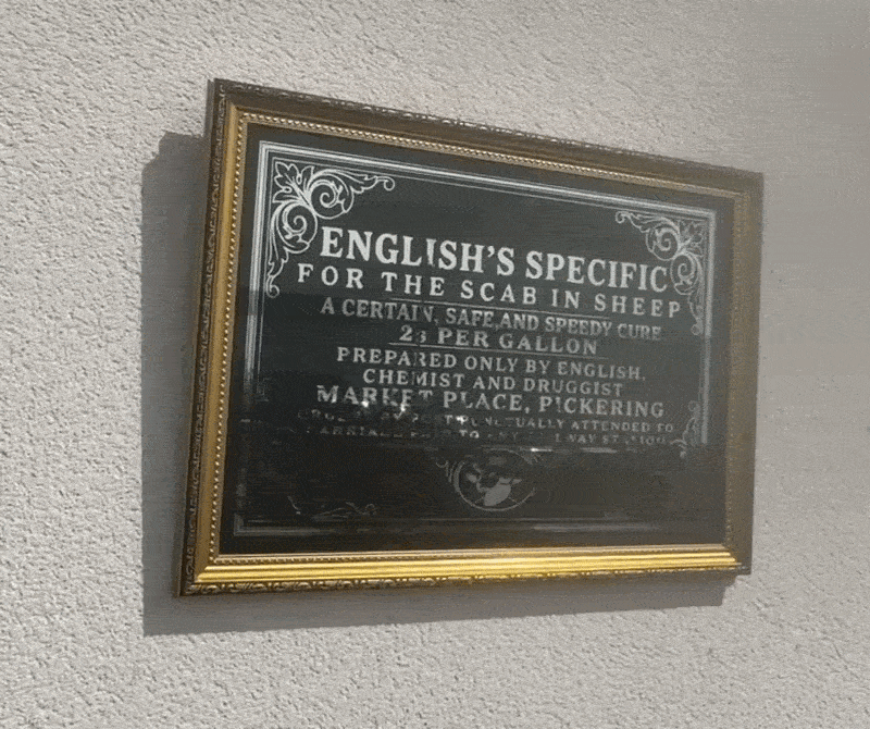 English's Specific Victorian reverse glass mirrored advertising sign by Filey Pier Limited