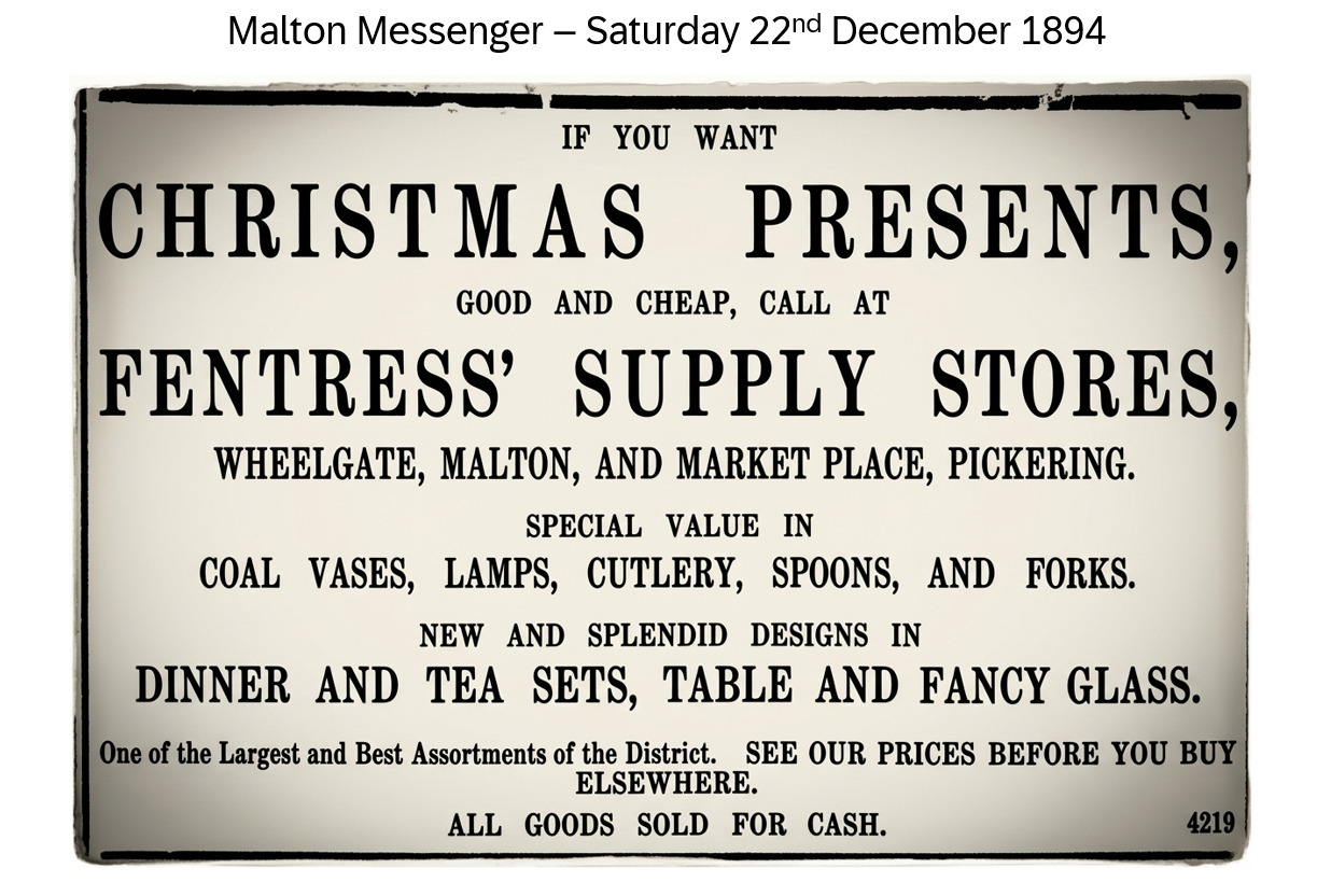 Fentress' Supply Stores Victorian reverse glass mirrored advertising sign by Filey Pier Limited