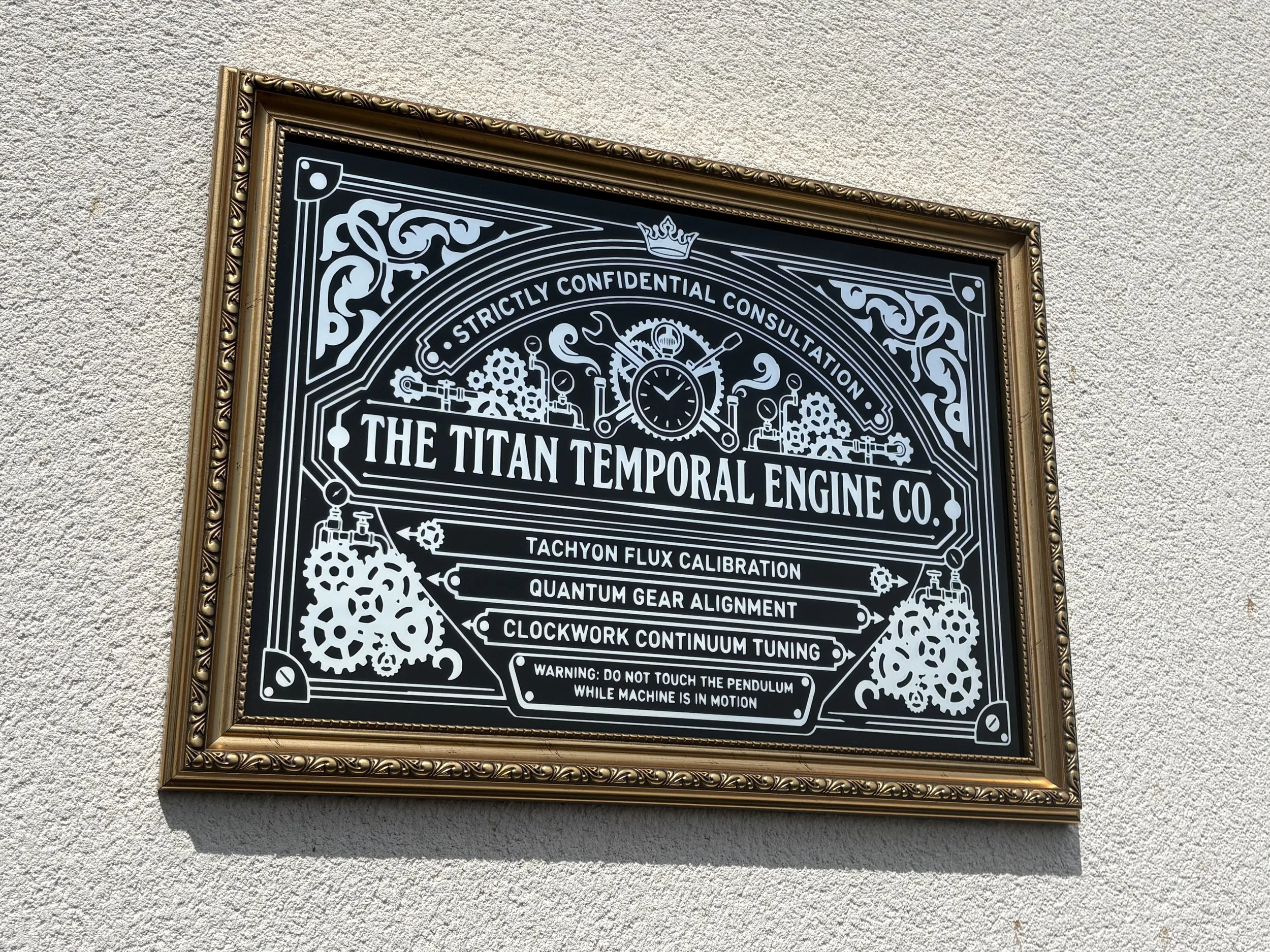 Steampunk Reverse Glass Mirrored Sign - Titan Temporal Engine Co.