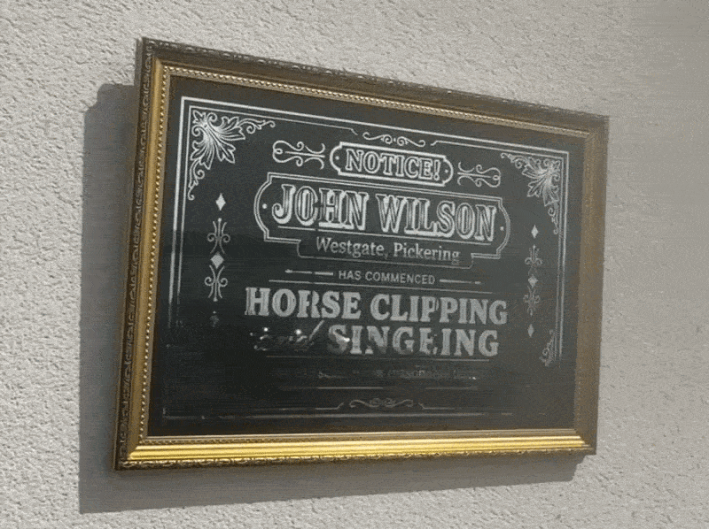 John Wilson Horse Clipping & Singeing Victorian reverse glass mirrored advertising sign by Filey Pier Limited
