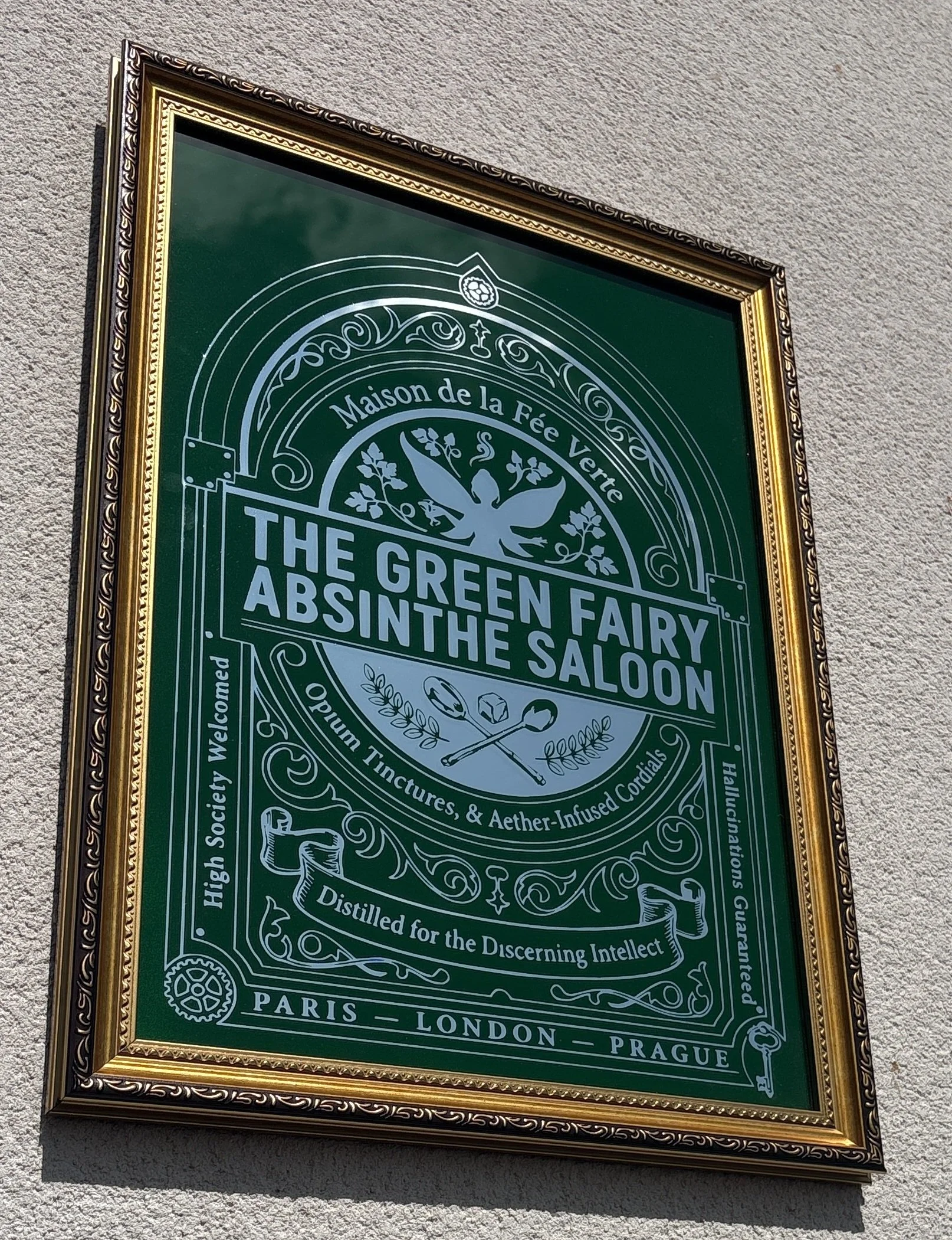 The Green Fairy Absinthe Saloon - Steampunk Reverse Glass Mirrored Sign
