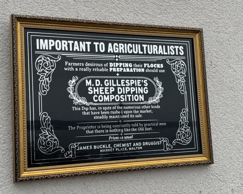 Important to Agriculturalists Victorian reverse glass mirrored advertising sign by Filey Pier Limited