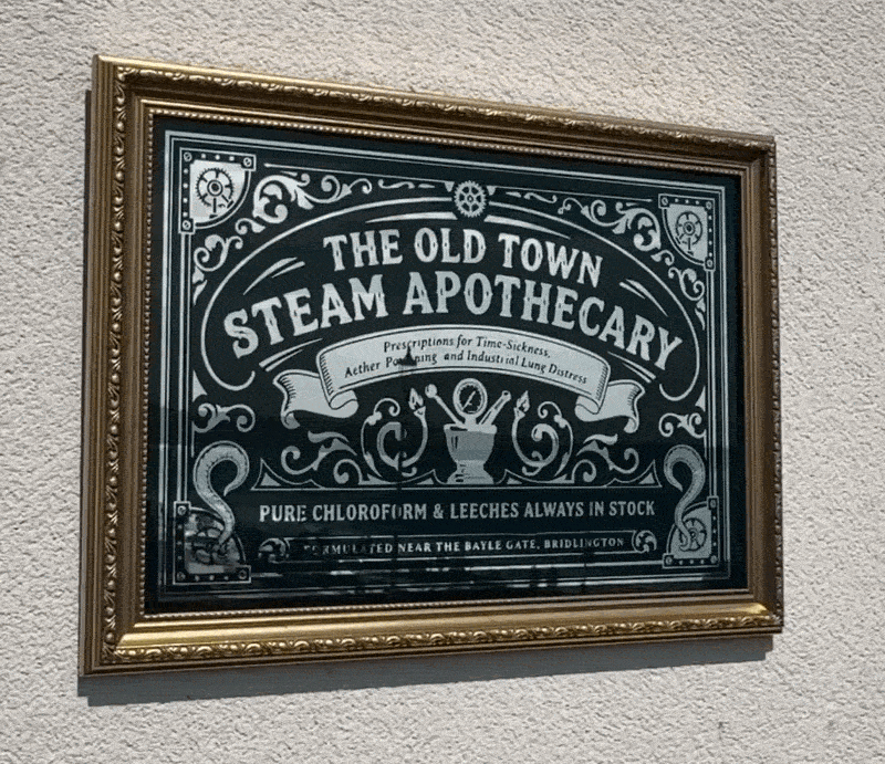 The Old Town Steam Apothecary - Steampunk Reverse Glass Mirrored Sign