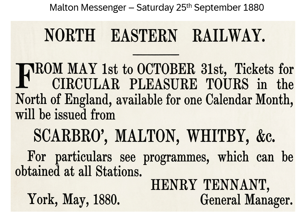 NER Circular Pleasure Tours Victorian railway reverse glass mirrored advertising sign by Filey Pier Limited