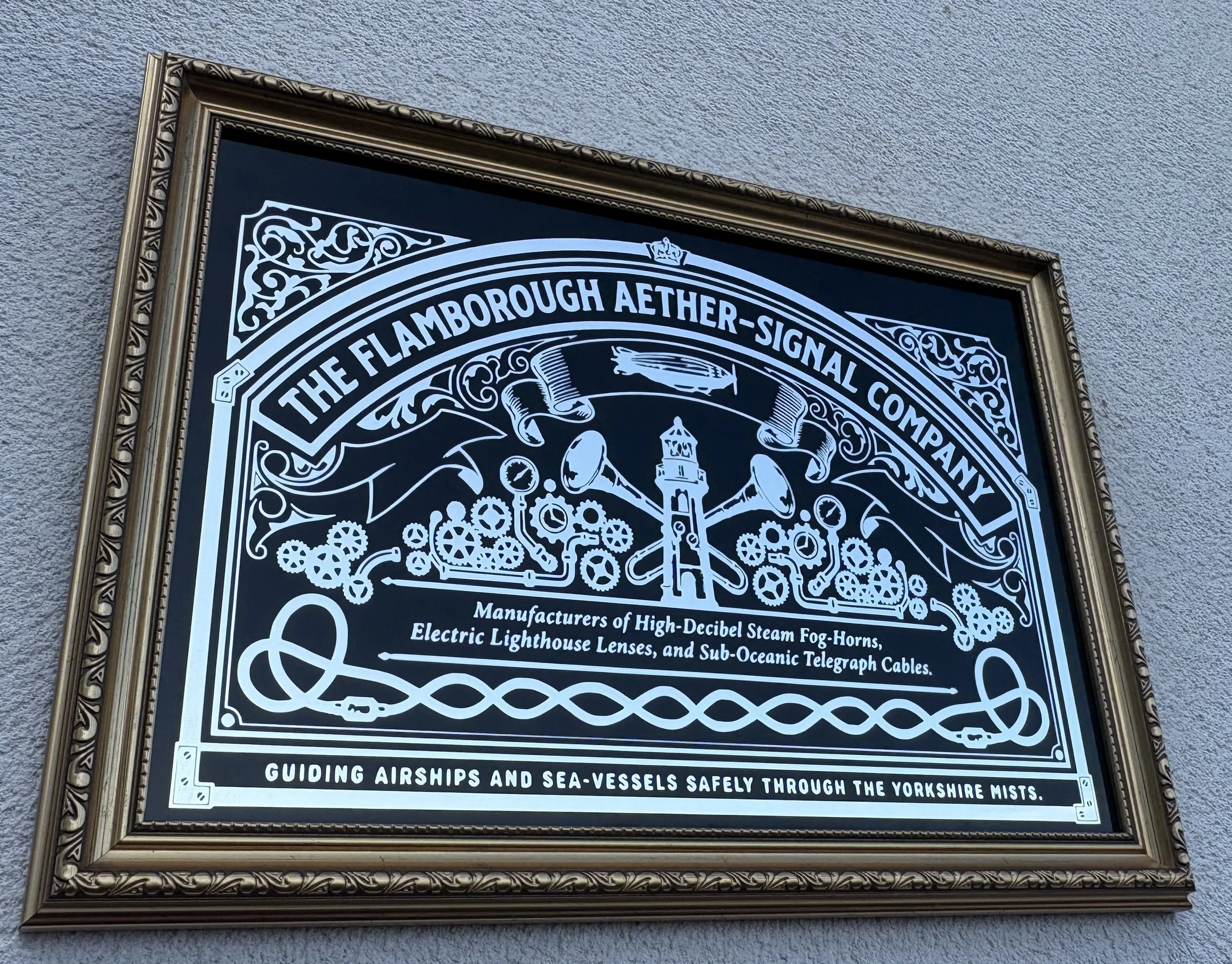 The Flamborough Aether-Signal Company - Steampunk Reverse Glass Mirrored Sign