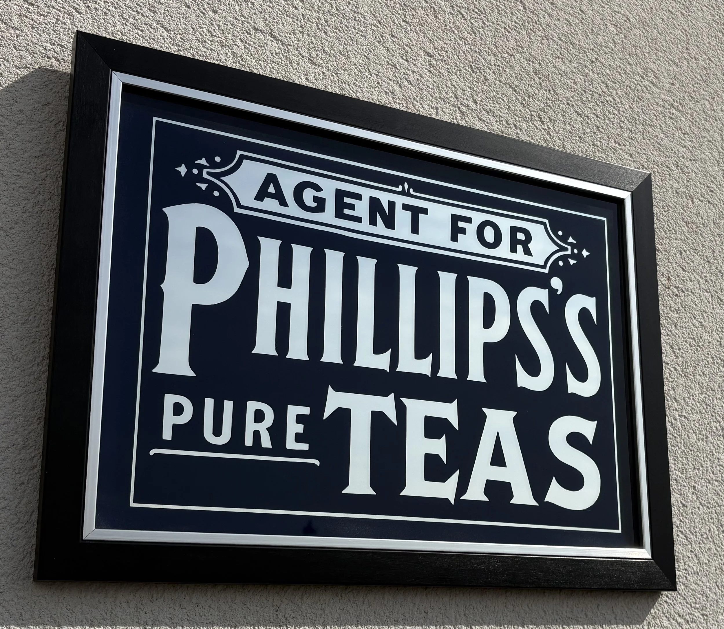 Phillips's Pure Teas vintage kitchen style reverse glass mirrored advertising sign by Filey Pier Limited