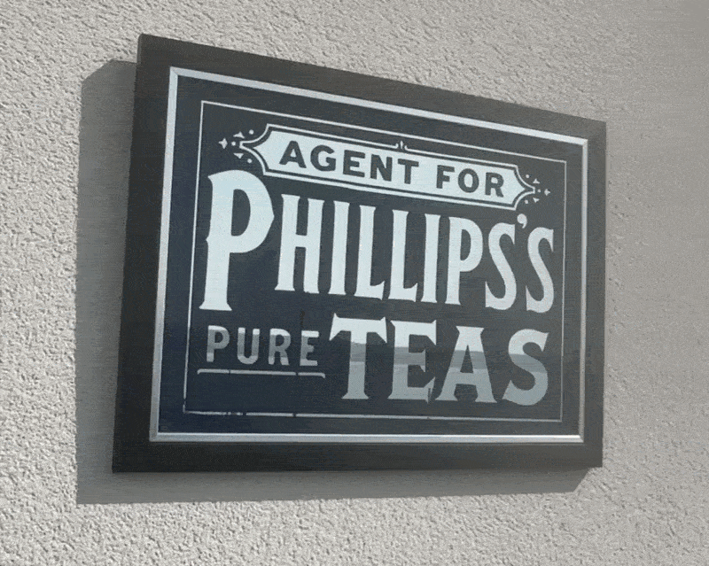 Phillips's Pure Teas vintage kitchen style reverse glass mirrored advertising sign by Filey Pier Limited