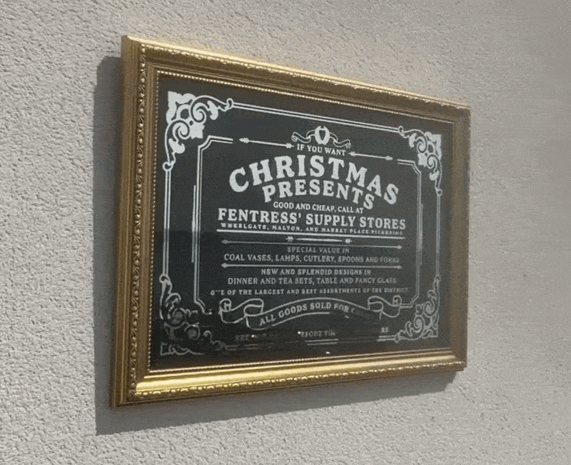 Fentress' Supply Stores Victorian reverse glass mirrored advertising sign by Filey Pier Limited