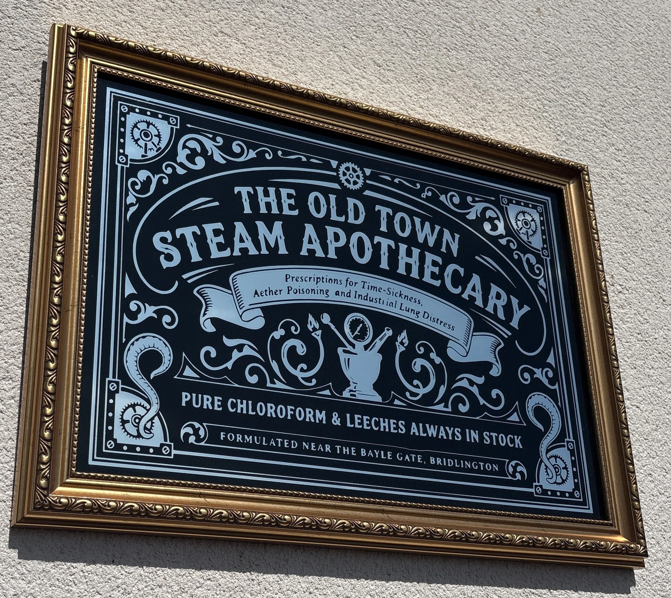 The Old Town Steam Apothecary - Steampunk Reverse Glass Mirrored Sign