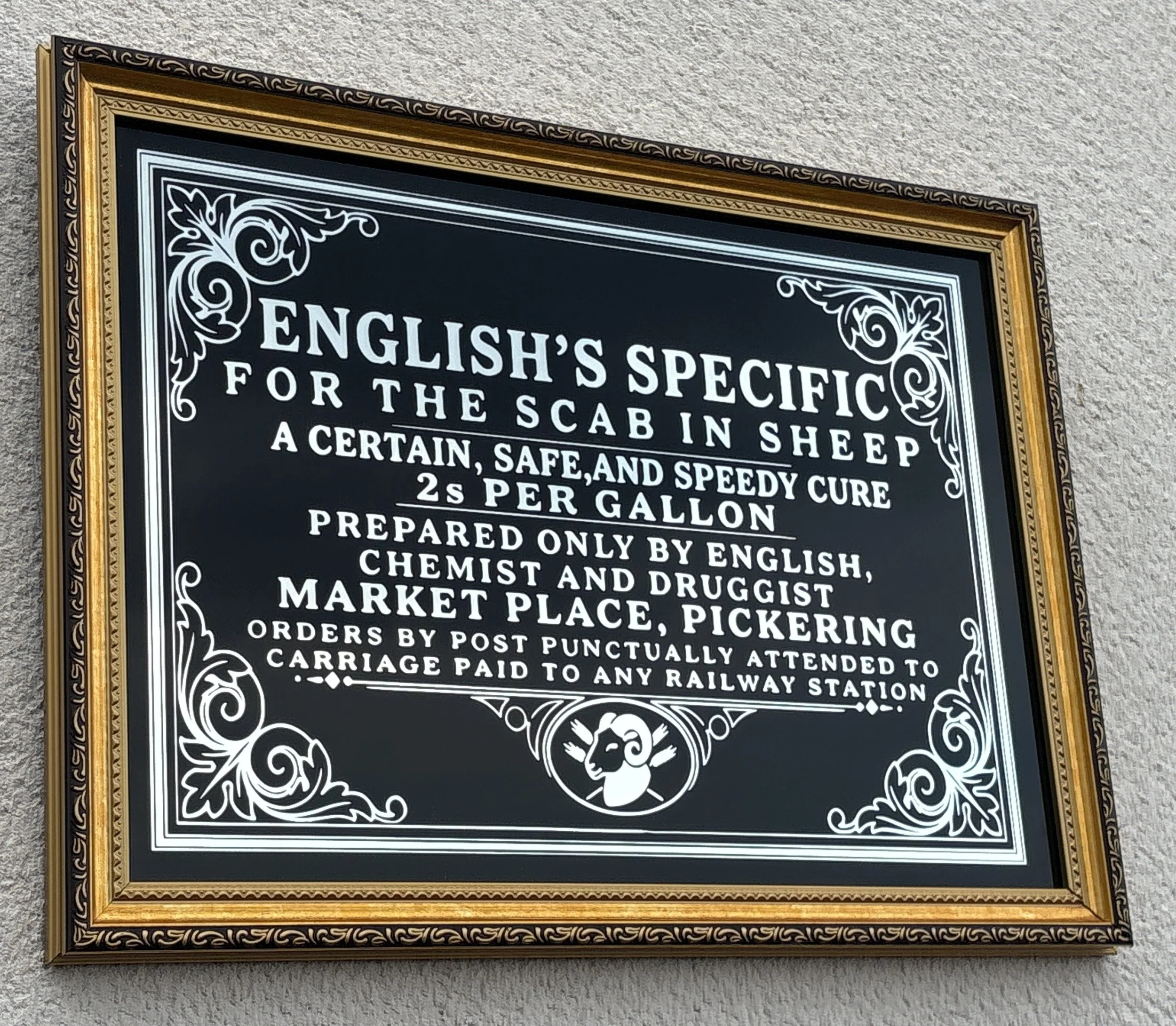 English's Specific Victorian reverse glass mirrored advertising sign by Filey Pier Limited