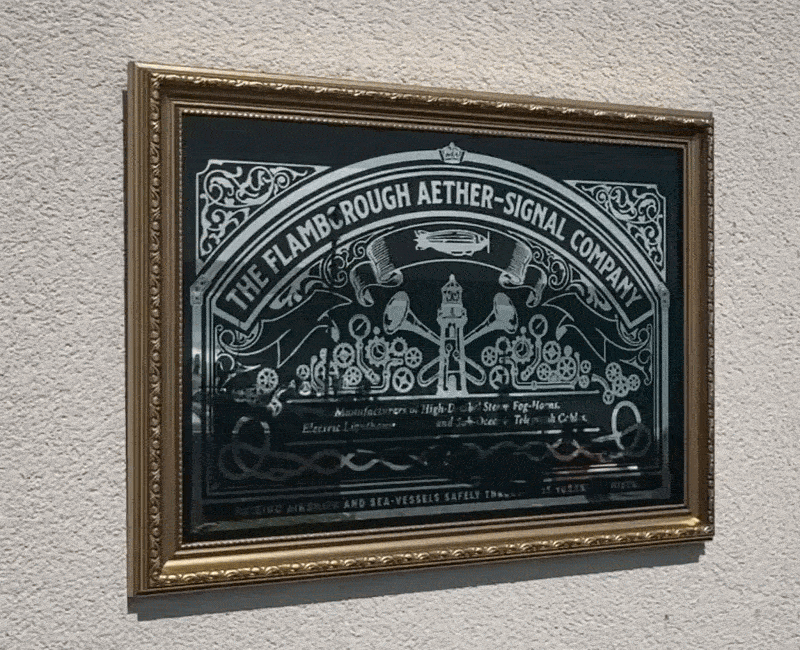 The Flamborough Aether-Signal Company - Steampunk Reverse Glass Mirrored Sign