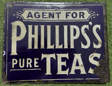 Phillips's Pure Teas vintage kitchen style reverse glass mirrored advertising sign by Filey Pier Limited