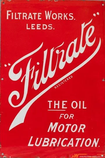 Filtrate Works Leeds vintage automobilia reverse glass mirrored advertising sign by Filey Pier Limited