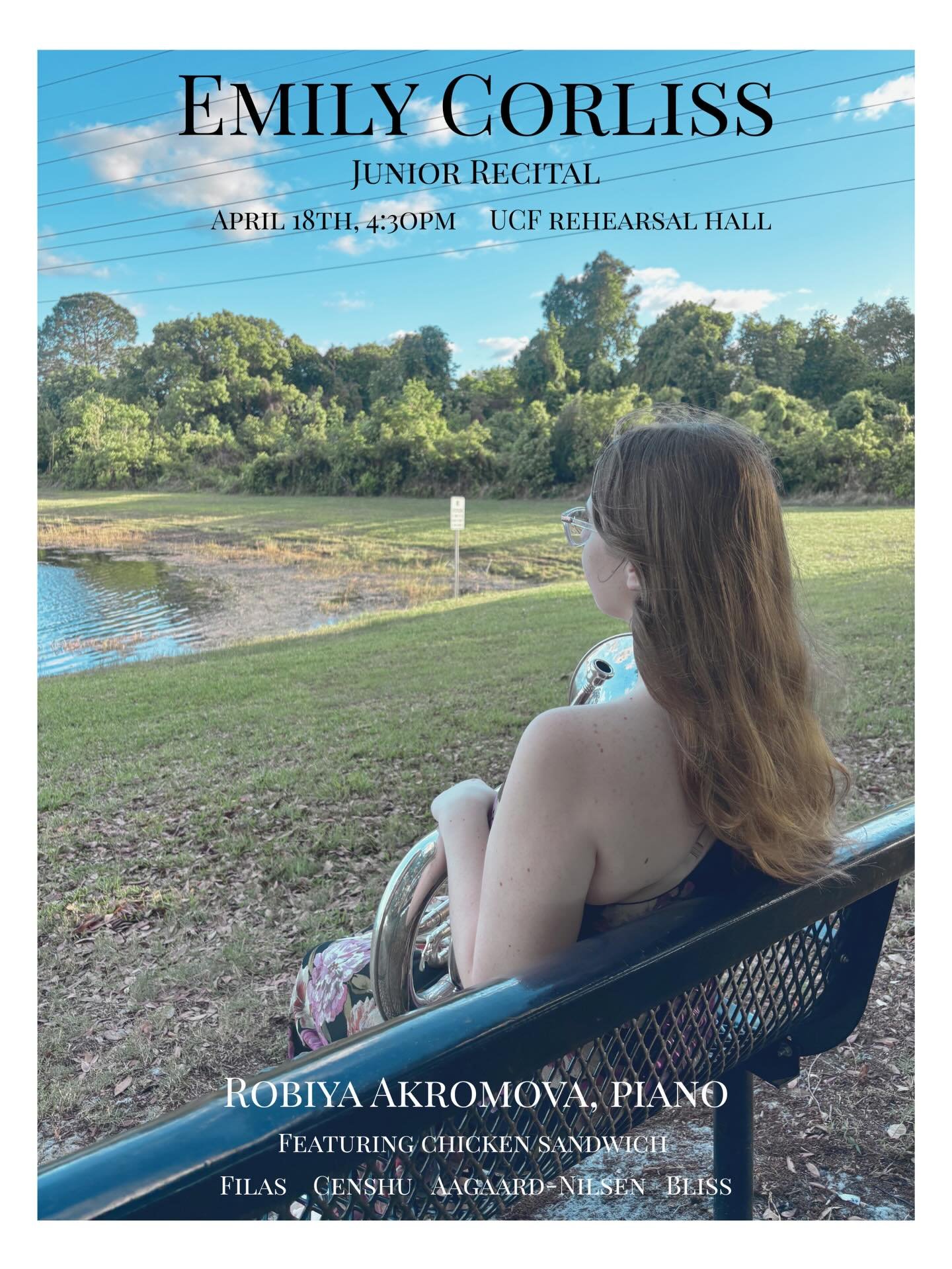 This Sunday (not Saturday)! Come and see our junior member Emily Corliss perform! It will be a good time of some euphonium music! 

#euphonium #recital #ucfperformingarts #ucf #orlandomusic