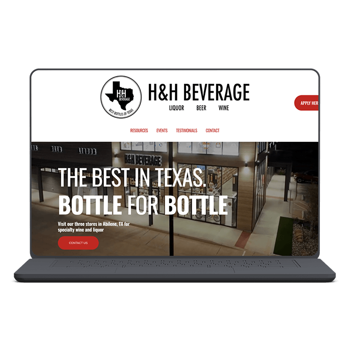 H&H Beverage website header on laptop mockup