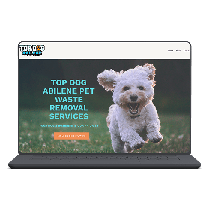 Top Dog website header on laptop mockup